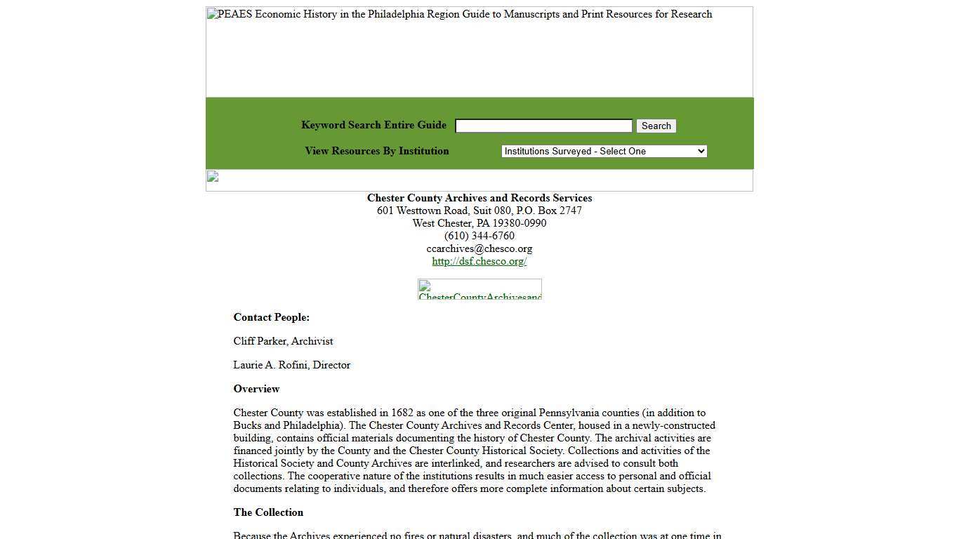 PEAES Guide: Chester County Archives and Records Services