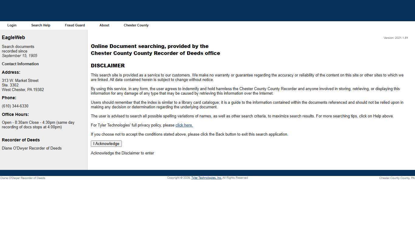 Chester County County - Disclaimer